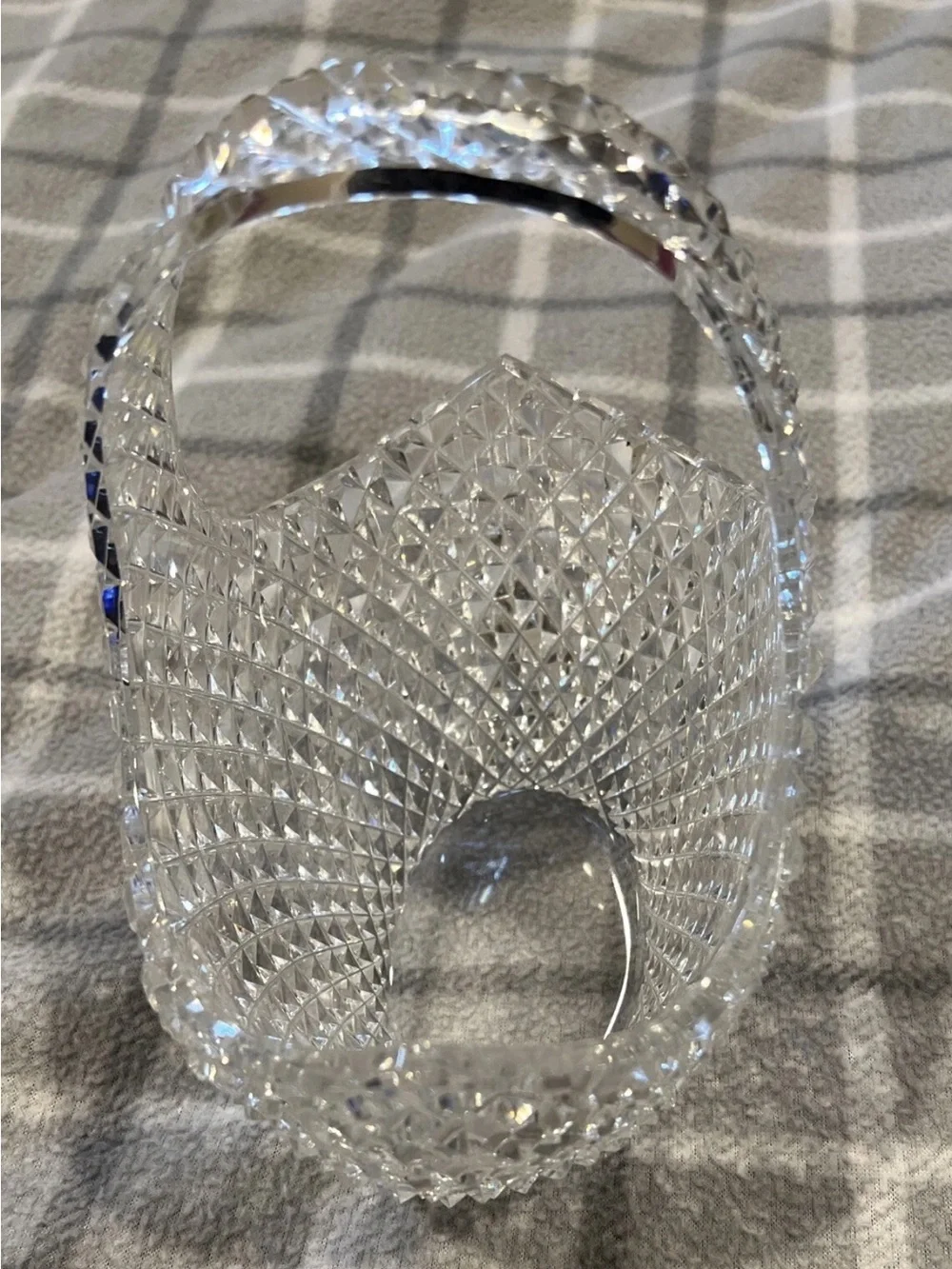 Clear Diamond-Cut Glass Basket Vase - Decorative Home Accent